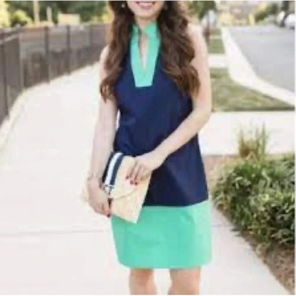 Sail To Sable colorblock shift dress stretch cotton navy  sleeveless XS - Picture 7 of 7